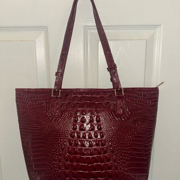 Brahmin Medium Asher Red Crocodile Textured Tote Bag - Picture 5 of 7